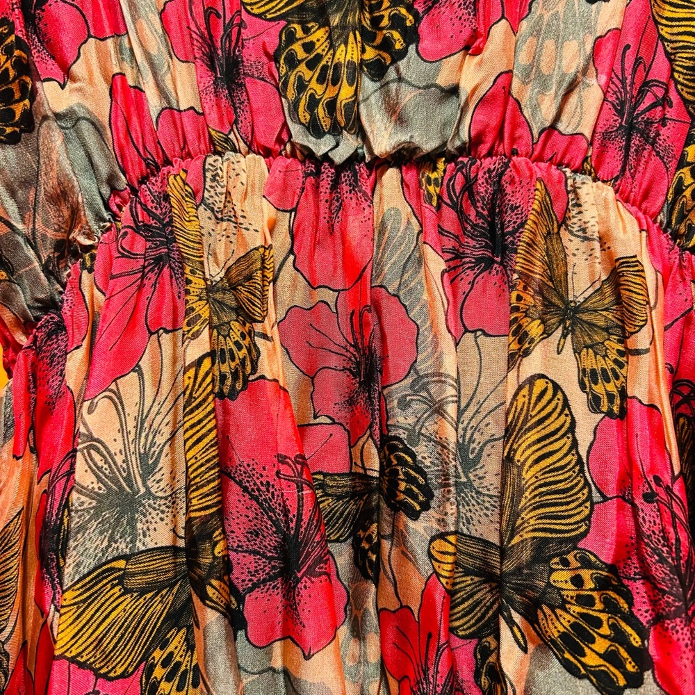 Stunning Floral and butterfly Sleeveless Maxi Dress by Le Ragazze, Italy